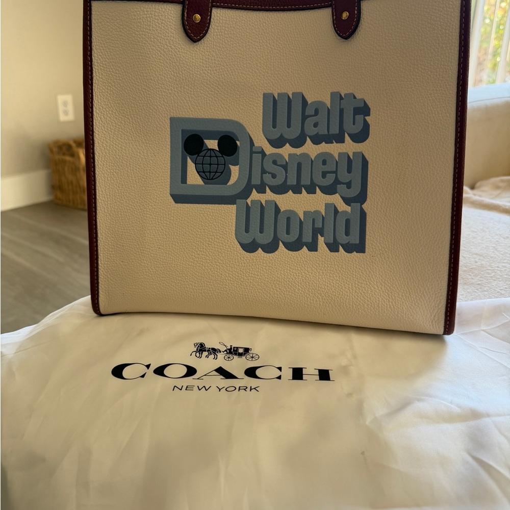 Coach Cream Tote with Blue and Burgundy Accents